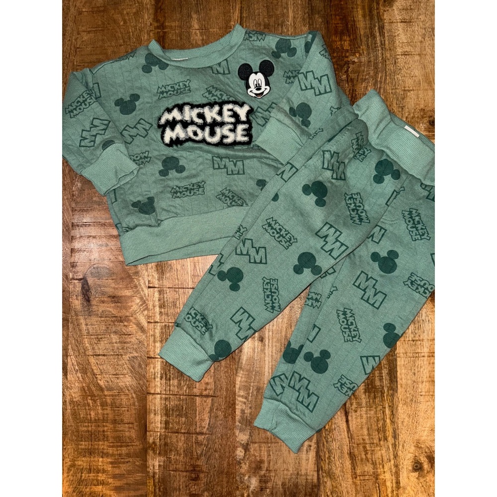 Disney Junior Mickey Mouse Sage Green Ribbed Sweatshirt and Joggers Set Kids